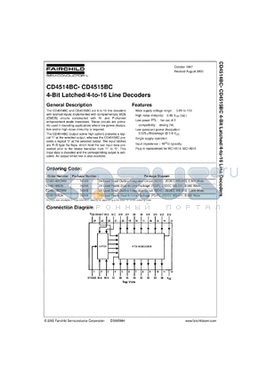 CD4514BCWMX datasheet - 4-Bit Latched/4-to-16 Line Decoders