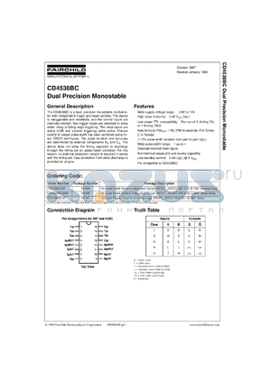 CD4538BCWMX datasheet - Dual Precision Monostable