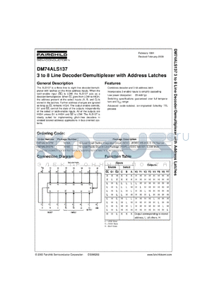 DM74ALS137MX datasheet - 3-Line to 8-Line Decoder/Demultiplexer with Address Latches