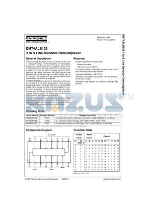 DM74ALS138SJX datasheet - 3 to 8 Line Decoder/Demultiplexer