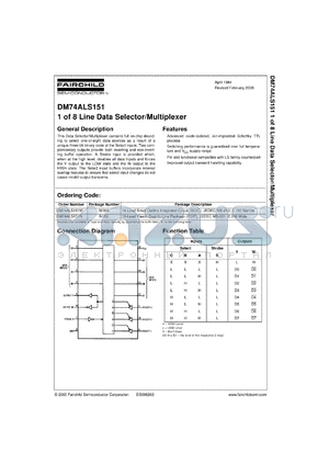 DM74ALS151MX datasheet - 1 of 8 Line Data Selector/Multiplexer