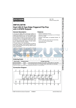 DM74ALS874BWMX datasheet - Dual 4-Bit D-Type Edge-Triggered Flip-Flop with 3-STATE Outputs