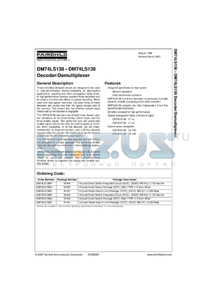 DM74LS138MX datasheet - 3-to-8 Line Decoder/Demultiplexer