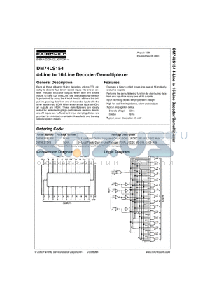 DM74LS154WMX datasheet - 4-Line to 16-Line Decoder/Demultiplexer