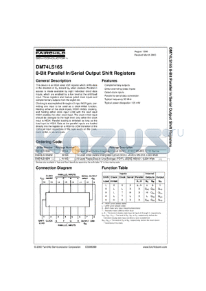 DM74LS165MX datasheet - 8-Bit Parallel In/Serial Out Shift Register