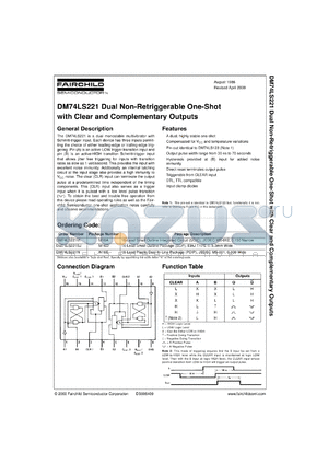 DM74LS221SJX datasheet - Dual Non-Retriggerable One-Shot with Clear and Complementary Outputs