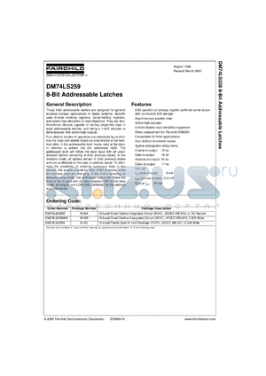 DM74LS259MX datasheet - 8-Bit Serial In to Parallel Out Addressable Latches