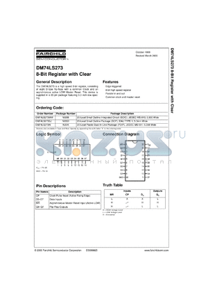 DM74LS273WMX datasheet - 8-Bit Register with Clear