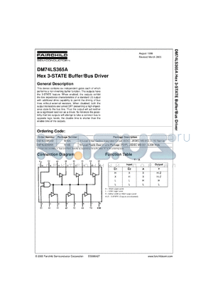 DM74LS365AMX datasheet - Hex 3-STATE Buffer/Bus Driver