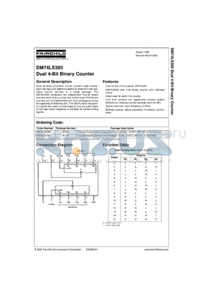 DM74LS393MX datasheet - Dual 4-Bit Binary Counter