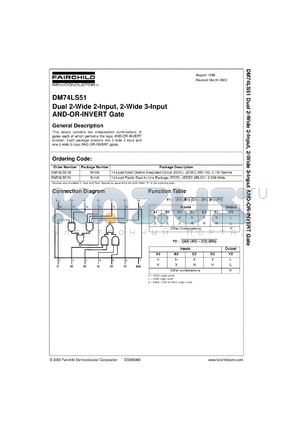 DM74LS51MX datasheet - Dual 2-Wide 2-Input 2-Wide 3-Input AND-OR-INVERT Gate