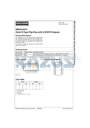 DM74LS574WMX datasheet - Octal D Flip-Flop with 3-STATE Outputs