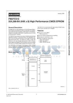 FM27C512V55L datasheet - 512K-Bit (64K x 8) High Performance CMOS EPROM