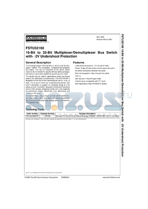 FSTU32160MTDX datasheet - 16-Bit to 32-Bit Multiplexer/Demultiplexer Bus Switch with -2V Undershoot Protection