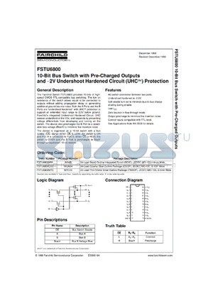 FSTU6800WMX datasheet - 10-Bit Bus Switch with Pre-Charge Outputs and -2V Undershoot Hardened Circuit (UHC) Protection