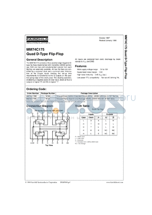 MM74C175MX datasheet - Quad D-Type Flip-Flop