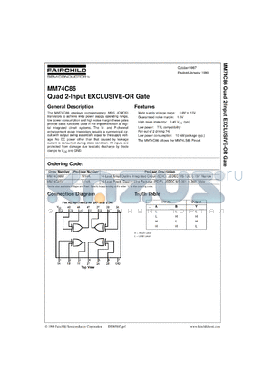 MM74C86CW datasheet - Quad 2-Input Exclusive-OR Gate