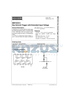 MM74C914MX datasheet - Hex Schmitt Trigger with Extended Input Voltage