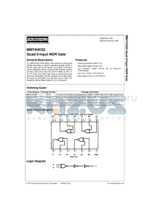 MM74HC02CW datasheet - Quad 2-Input NOR Gate