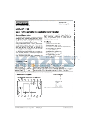 MM74HC123ASJX datasheet - Dual Retriggerable Monostable Multivibrator