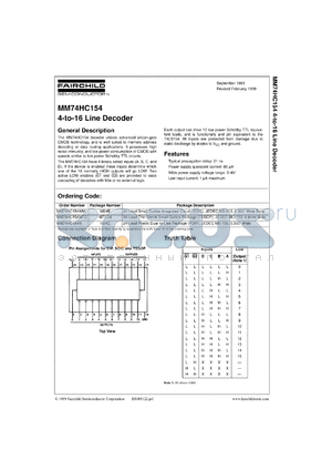 MM74HC154WMX datasheet - 4 to 16 Line Decoder