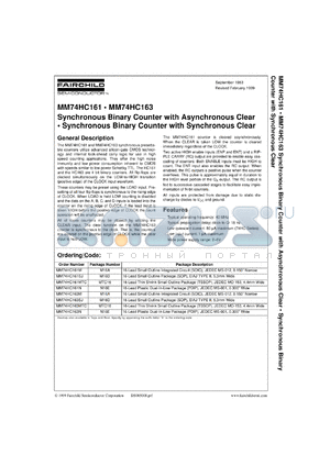 MM74HC163MX datasheet - Synchronous Binary Counter with Synchronous Clear