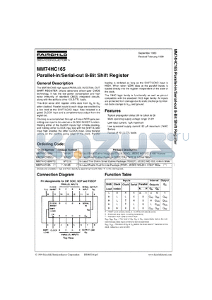 MM74HC165MTCX datasheet - Parallel-in/Serial-out 8-Bit Shift Register