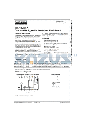 MM74HC221AMX datasheet - Dual Non-Retriggerable Monostable Multivibrator