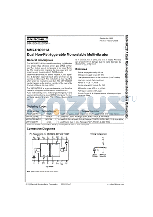 MM74HC221ACW datasheet - Dual Non-Retriggerable Monostable Multivibrator