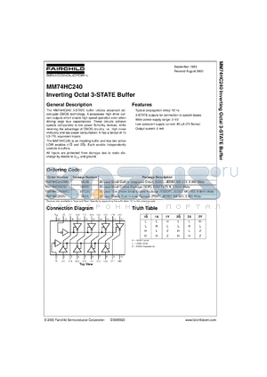 MM74HC240MTCX datasheet - Inverting Octal 3-STATE Buffer