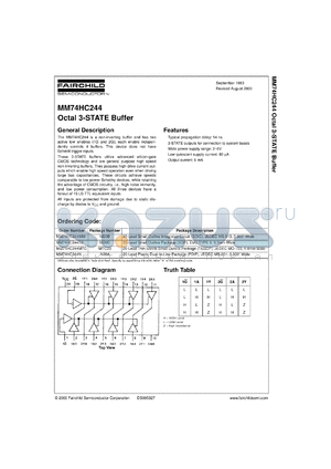 MM74HC244WMX datasheet - Octal 3-STATE Buffer