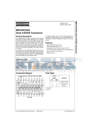 MM74HC245ACW datasheet - Octal 3-STATE Transceiver