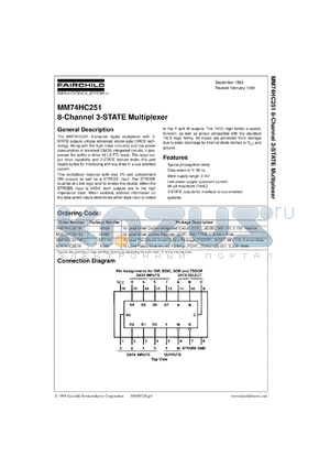 MM74HC251MX datasheet - 8-Channel 3-STATE Multiplexer