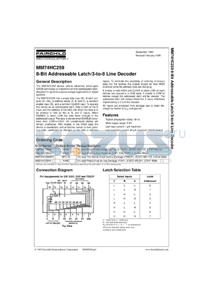 MM74HC259SJX datasheet - 8-Bit Addressable Latch/3-to-8 Line Decoder