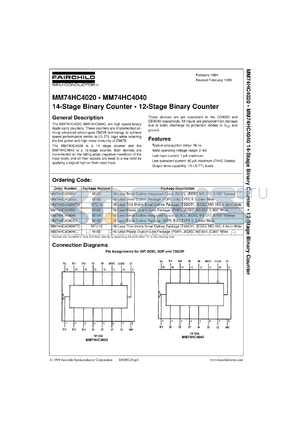 MM74HC4020SJX datasheet - 14-Stage Binary Counter