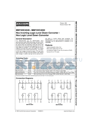 MM74HC4050CW datasheet - Hex Logic Level Down Converter