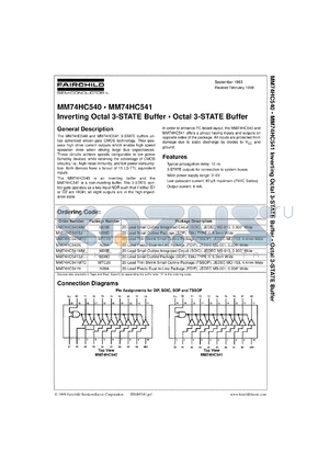 MM74HC540SJX datasheet - Inverting Octal 3-STATE Buffers