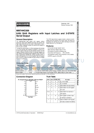 MM74HC589MX datasheet - 8-Bit Shift Registers with Input Latches and 3-STATE Serial Output