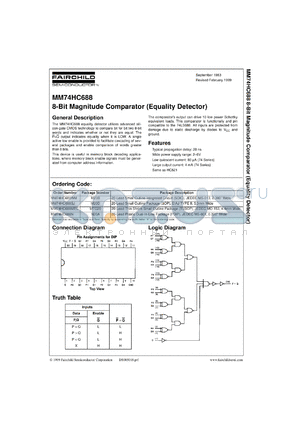 MM74HC688SJX datasheet - 8-Bit Magnitude Comparator (Equality Detector)