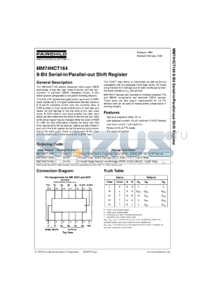MM74HCT164CW datasheet - 8-Bit Serial-in/Parallel-out Shift Register
