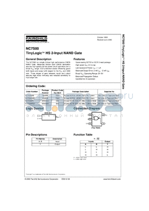 NC7S00P5 datasheet - TinyLogic HS 2-Input NAND Gate