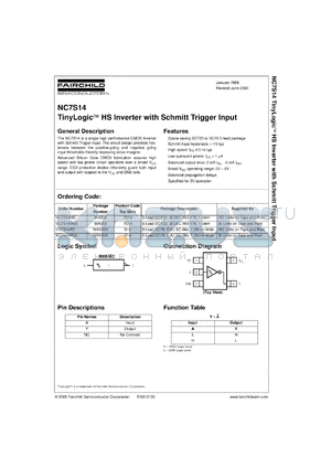 NC7S14M5 datasheet - TinyLogic HS Inverter with Schmitt Trigger Input