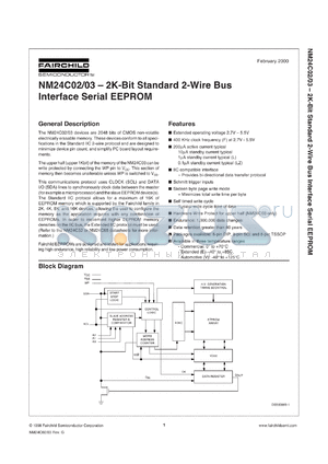 NM24C02EM8X datasheet - 2K-Bit Standard 2-Wire Bus Interface Serial EEPROM [Not recommended for new designs]