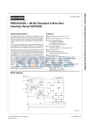 NM24C05LM8X datasheet - 4K-Bit Standard 2-Wire Bus Interface Serial EEPROM