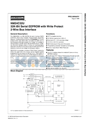 NM24C32UEN datasheet - 32K-Bit Serial EEPROM with Write Protect 2-Wire Bus Interface [Preliminary]