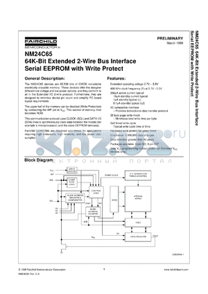 NM24C65FLZEM8 datasheet - 64K-Bit Standard 2-Wire Bus Interface Serial EEPROM with Write Protect [Not recommended for new designs]
