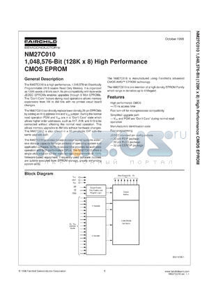 NM27C010VE200 datasheet - 1 Meg (128K x 8) High Perfomance CMOS EPROM