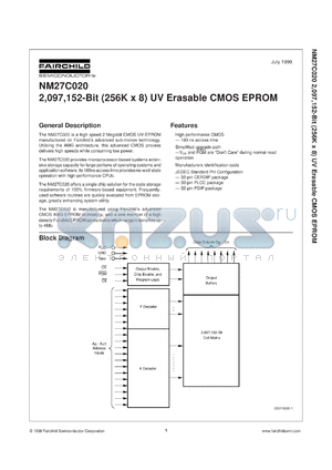 NM27C020NE150 datasheet - 2 Meg (256k x 8) UV Erasable CMOS EPROM [Life-time buy]