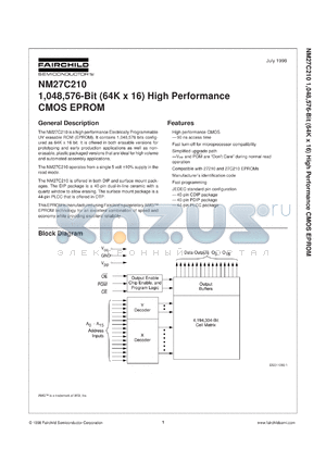 NM27C210V90X datasheet - 1,048,576-Bit (64K x 16) High Performance CMOS EPROM [Life-time buy]