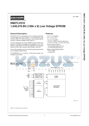 NM27LV010BTE300 datasheet - 1,048,576-Bit (128k x 8) Low Voltage EPROM [Life-time buy]